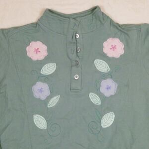 VTG ChinaWear Morsly Green Pullover Sweatshirt Size L Floral Grandma Cottage 90s